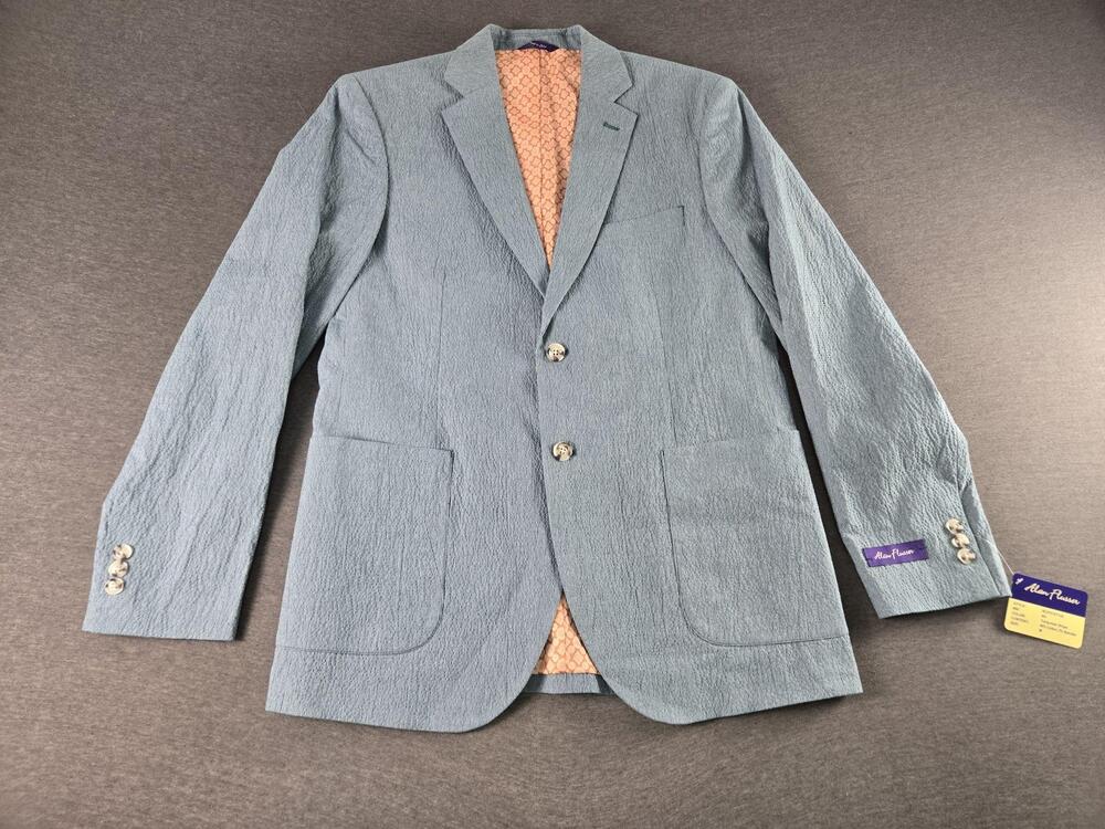 Alan Flusser Sport Coat Mens Medium Blue Turquoise Stripe Cotton Stretch Blazer